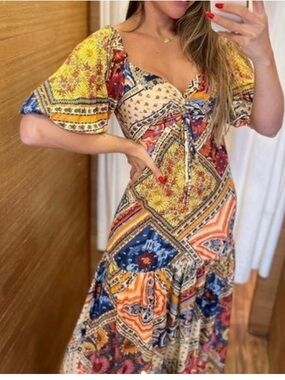 Farm Rio, Bohemian Patchwork Maxi Dress - Yellow Multi, XL